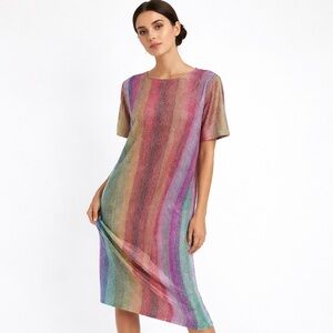 ZARA Rainbow Sequin Shift Dress Statement Party Cocktail Luxe Shine Sz S